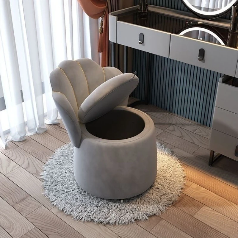 Luxury Vanity Chair with Storage Stool C-Shaped Petal Backrest Soft Durable Wooden Frame Stools for Home Bedroom Makeup