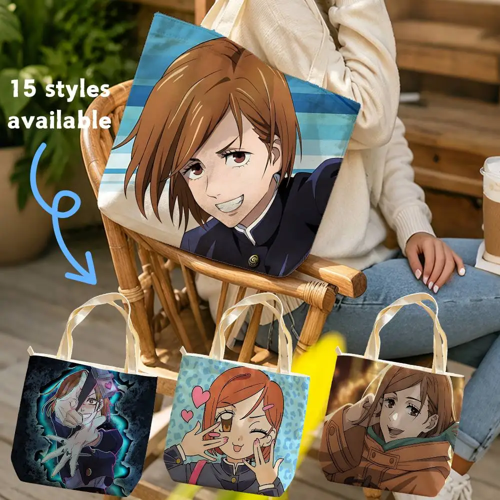Firecracker N-Nobara Anime JJK Waterproof Lined Canvas bags suitable for going to class, shopping, gifts, and commuting