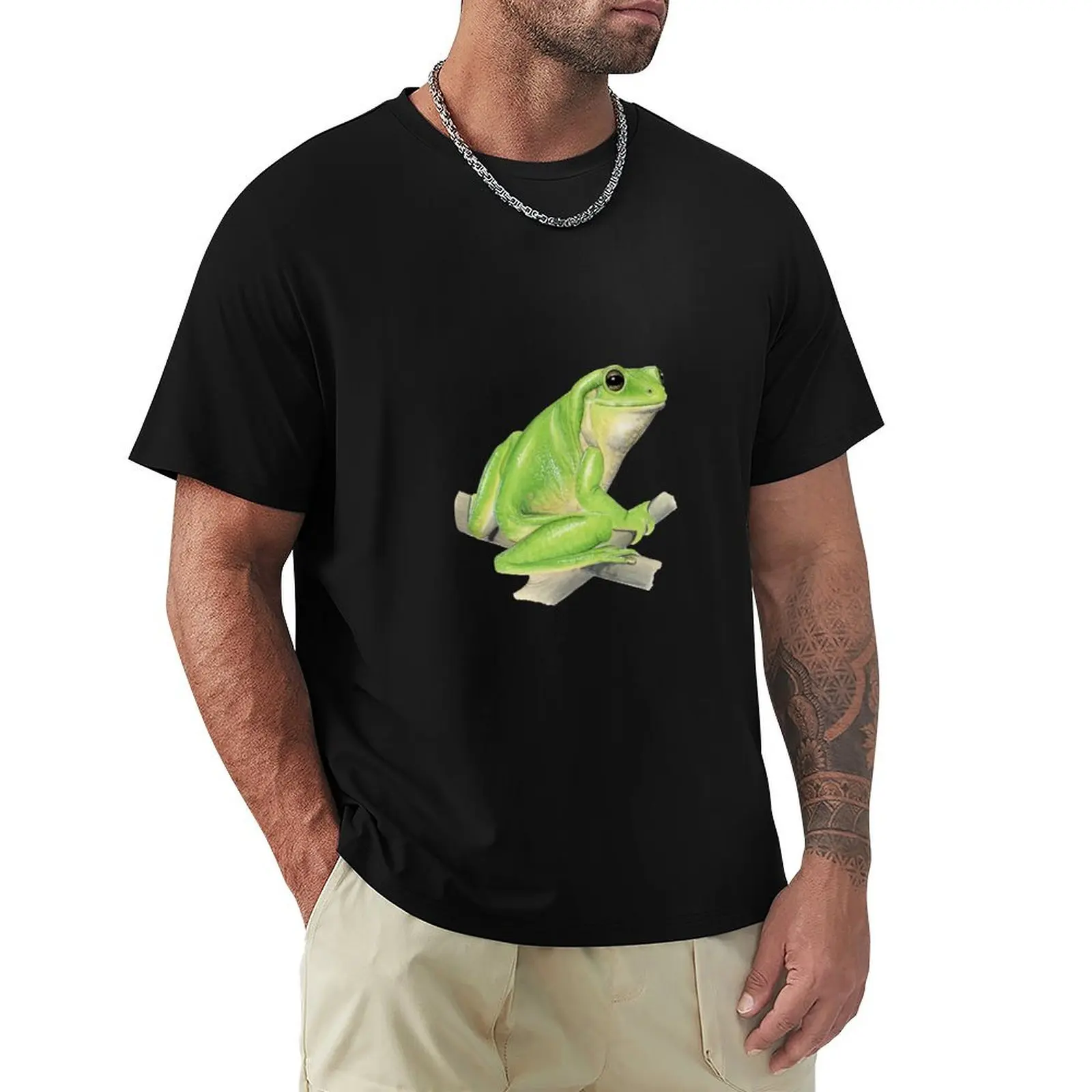 

Smiling Australian green tree frog [Golden] T-Shirt blue archive cheap stuff blanks anime shirts men