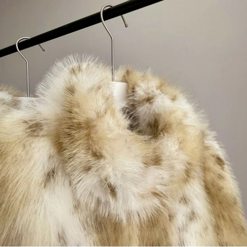 Mink Faux Fur Coat for Women Thick Warm Spotted Leopard Printed Vintage Short Fluffy Jacket Eco Fur Coat Winter Overcoat Female