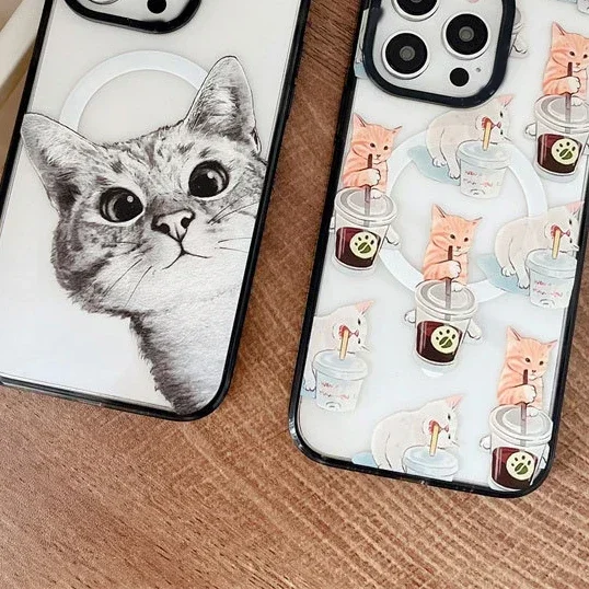 

Cartoon Coffee Cat MagSafe Wireless Charging Phone Case Cover for IPhone 11 12 13 14 Pro Max Case for IPhone 14 Pro Max