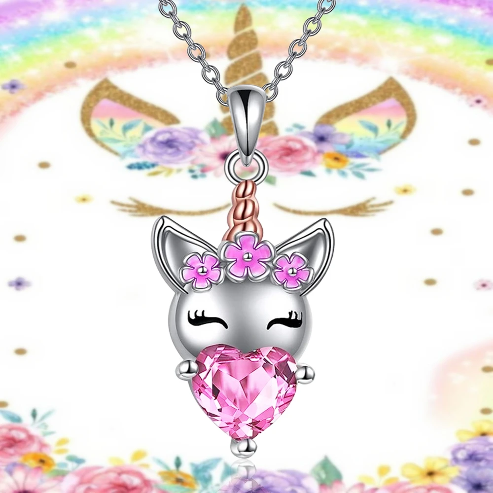 Creative Cartoon Wreath Unicorn Drop Oil Pendant Necklace for Women Cute Animal Jewelry Accessories Exquisite Birthday Love Gift