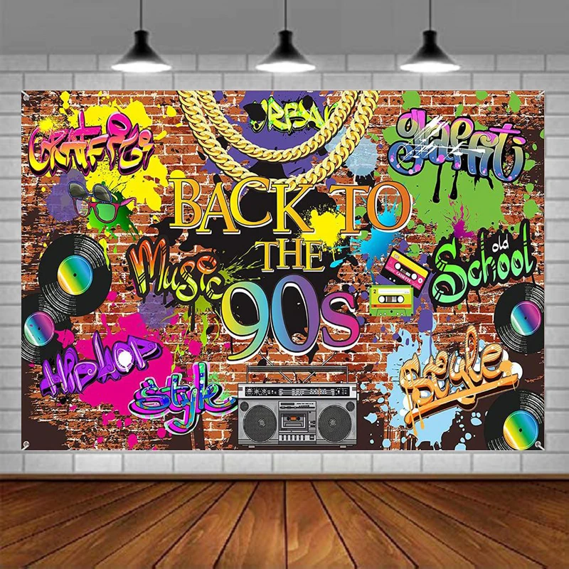 Photography Backdrop Hip Hop Graffiti Banner Brick Wall Retro Radio Background Back To The 90’s Themed Party Decor Studio Props