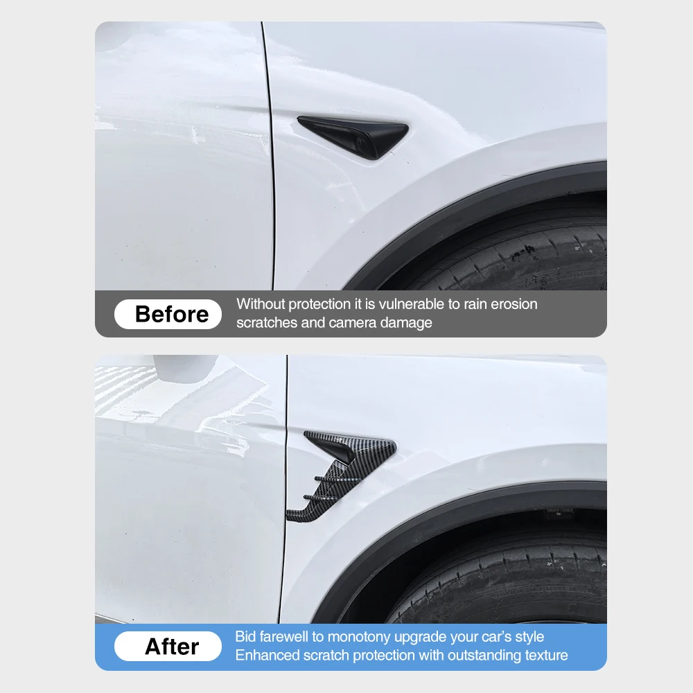 Heenvn 2Pcs Side Camera Cover For Tesla Model Y Juniper Launch Model 3 Highland 2026 2025 ABS Leaf Board Dash Cam Protect Kit