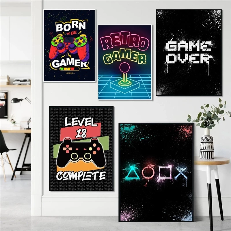 

Watercolor Gamepad Canvas Painting Boy Game Illustration Poster Wall Art Picture Gamer Children Home Decoration