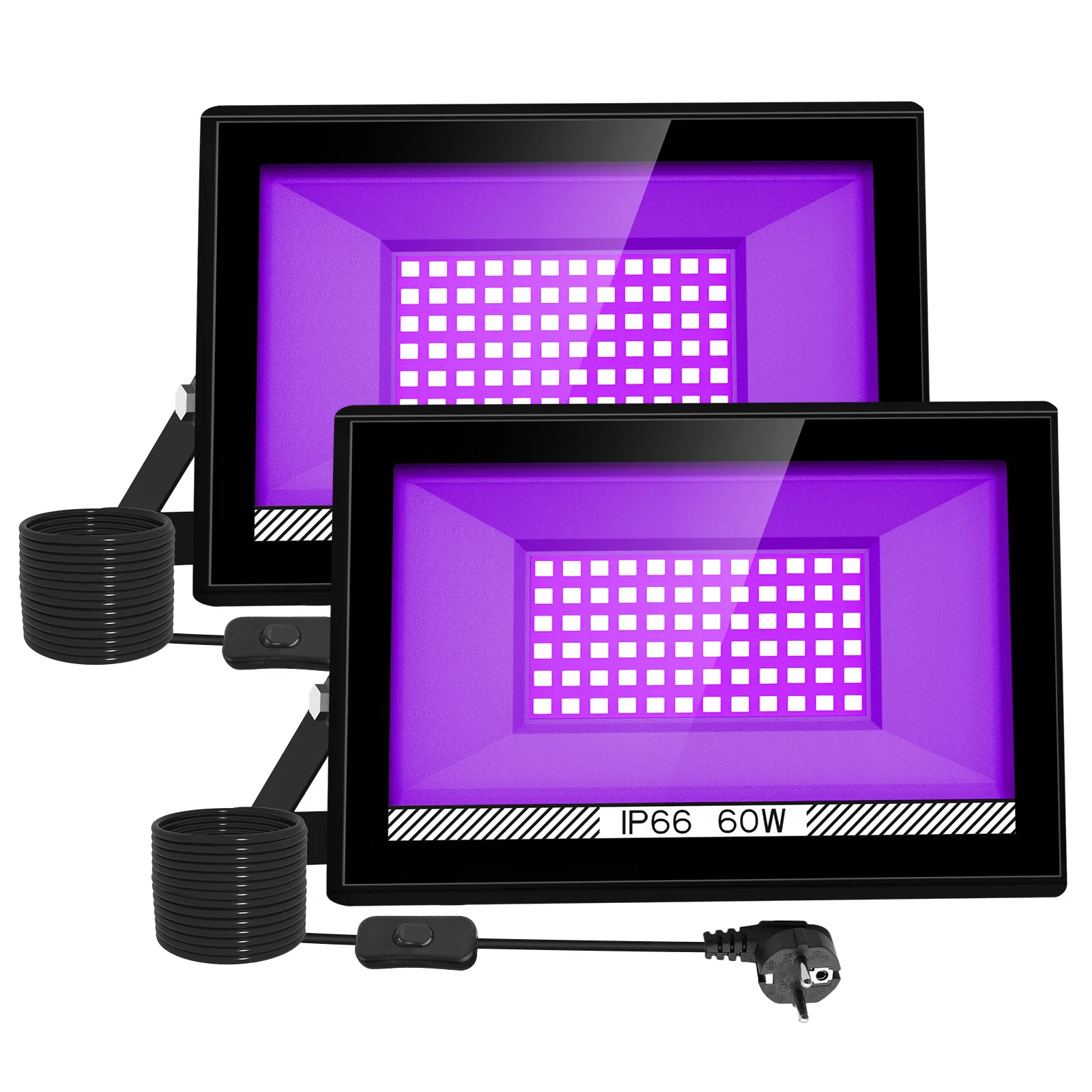 

30W/60W EU/US/UK Plug UV Black Lights IP66 Stage Blacklight Ultraviolet Flood Effect Light for Halloween Xmas Dance Disco Party