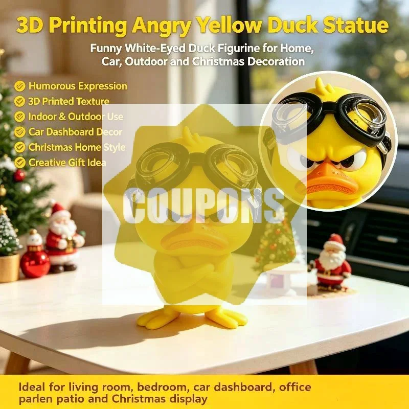 Angry Yellow Duck Statue White Eyed Funny Duck Humorous Indoor Outdoor Christmas Home And Car Decoration