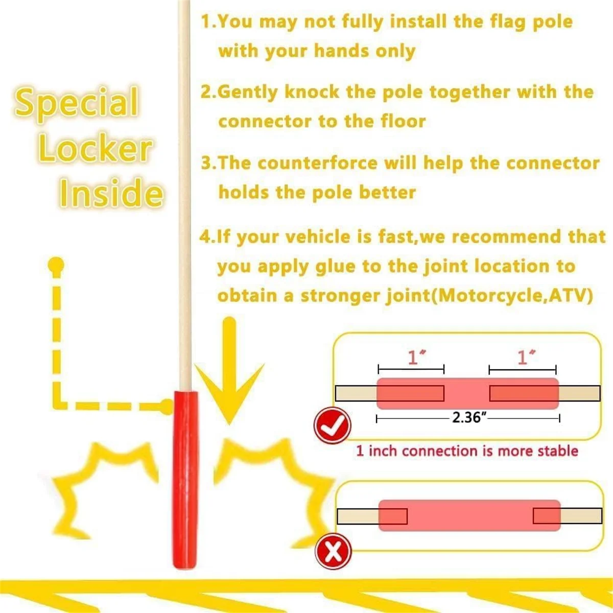 A83Z 2 قطعة علم سلامة الدراجة مع عمود، 6 أقدام قابل للتعديل من البوليستر المسيل للدموع - أعلام أمان مقاومة للماء