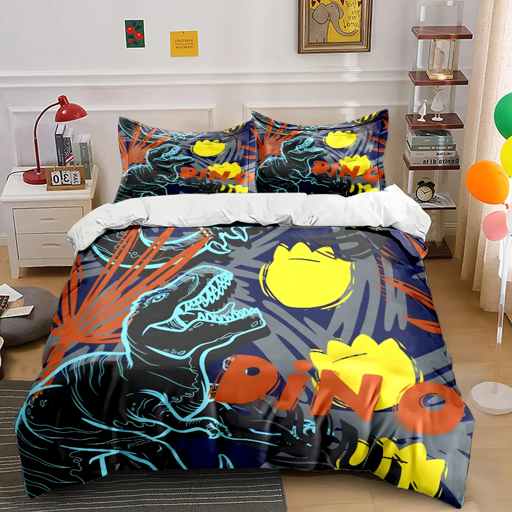 

Abstract dinosaur with flowers Pattern Duvet Cover Set Digital Print Colorful Polyester Bedding with Zipper Closur for kids gift