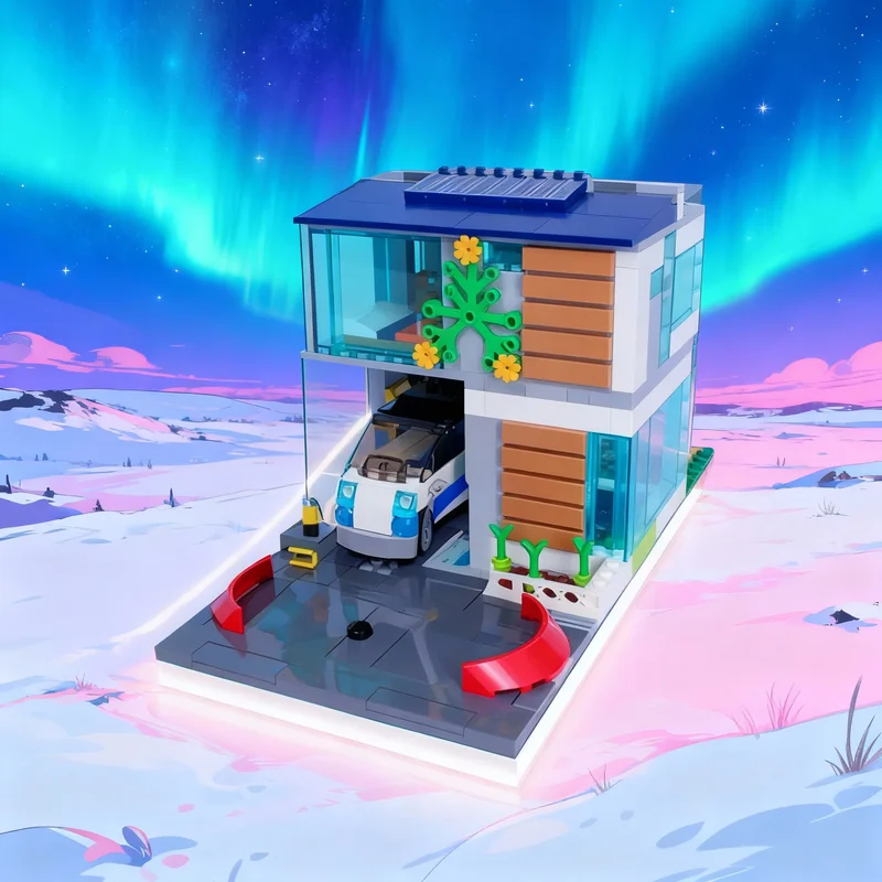 

385 деталей MOC: Модульный дом для семьи, альтернативная модель городского пейзажа, конструктор, рождественский подарок, архитектурный набор для самостоятельной сборки, развивающая игрушка