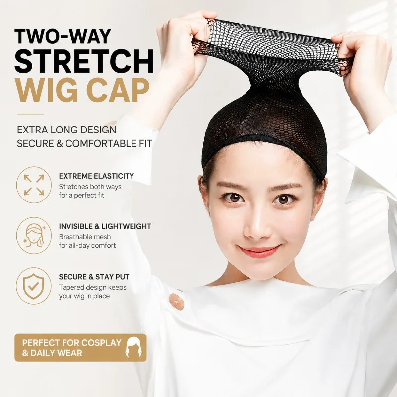 

Two-Way Stretch Wig Cap, Extra Long High Elastic Invisible Wig Net for Cosplay, Tapered Design for Secure Fit, Wig Accessory
