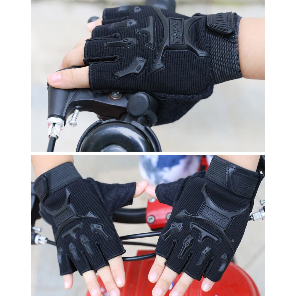 Guantes de Ciclismo de medio dedo para niños y niñas, manoplas antideslizantes sin dedos, ajustables, absorbentes de golpes, 1 par