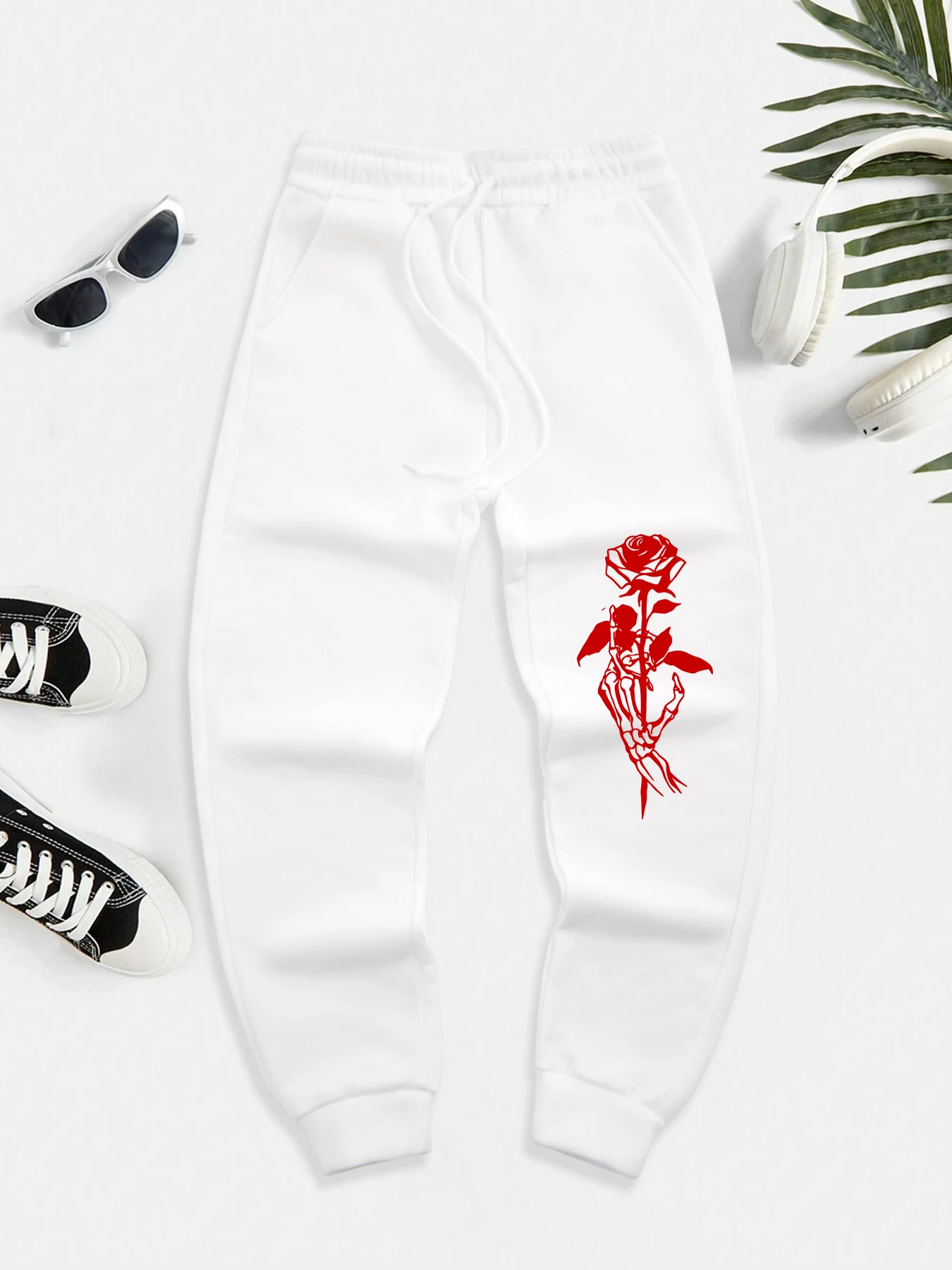 

Спортивные штаны со скелетом и принтом роз, мужские удобные модные брюки с карманами, теплые спортивные штаны в стиле хип-хоп, осенние спортивные спортивные штаны