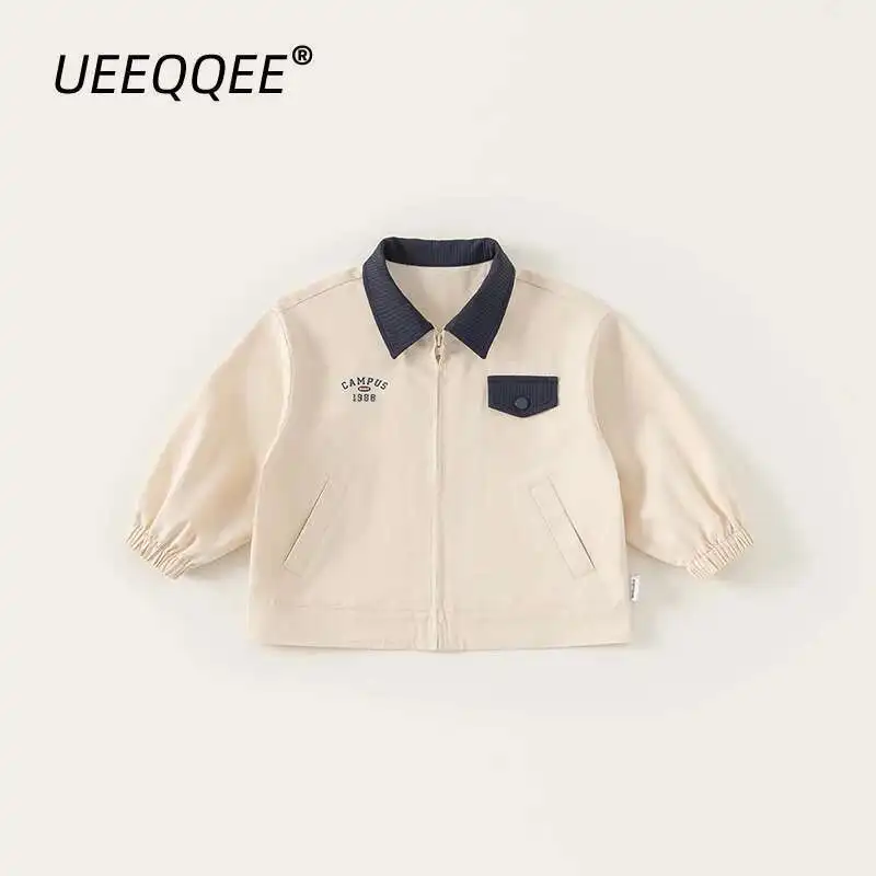 

Весенне-осенние детские куртки для мальчиков от 1 до 8 лет, хлопковые лоскутные повседневные пальто с надписью, корейские топы, верхняя одежда для малышей, новая одежда