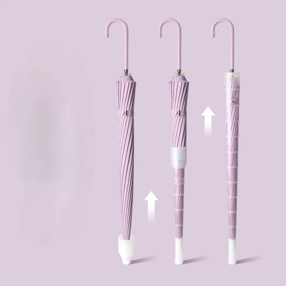 Waterproof Long Handled Umbrellas Sunny and Rainy Day Dual-Use Umbrella Solid Color Design Stylish Handmade Creative Umbrella