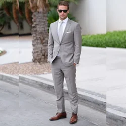 Grey Costume Homme Men's Suits Single Breasted Notched Lapel Formal Occasion Blazer Wedding Full Set Skinny 2 Piece Jacket Pants