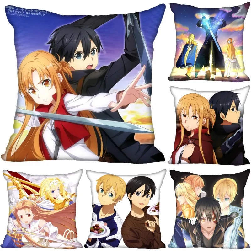 Sword Art Online 02 Pillow Cover Bedroom Home Office Decorative Pillowcase Square Zipper Pillow Cases Satin Fabric 1125