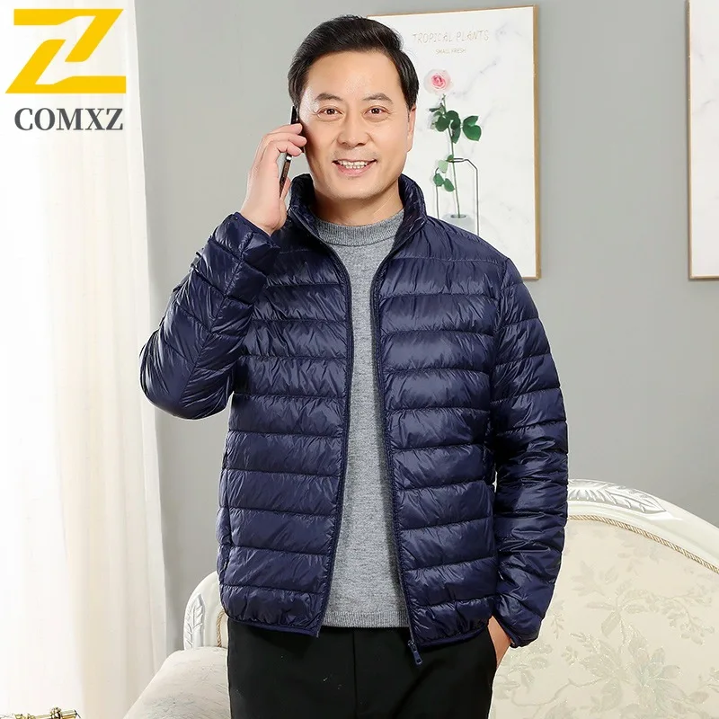 COMXZ Middle Aged Men Lightweight Down Jacket Elder Dad Clothing 90% White Duck Down Coat Winter Wear outdoor sports windbreaker