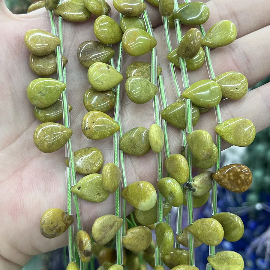 10x14mm Natural Green Australian Gemstone Round Section Teardrop shape Loose For Jewelry Making DIY Necklace Bracelet 15''