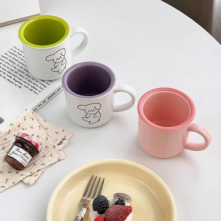 Korean ins style color cute little dog ceramic household mug