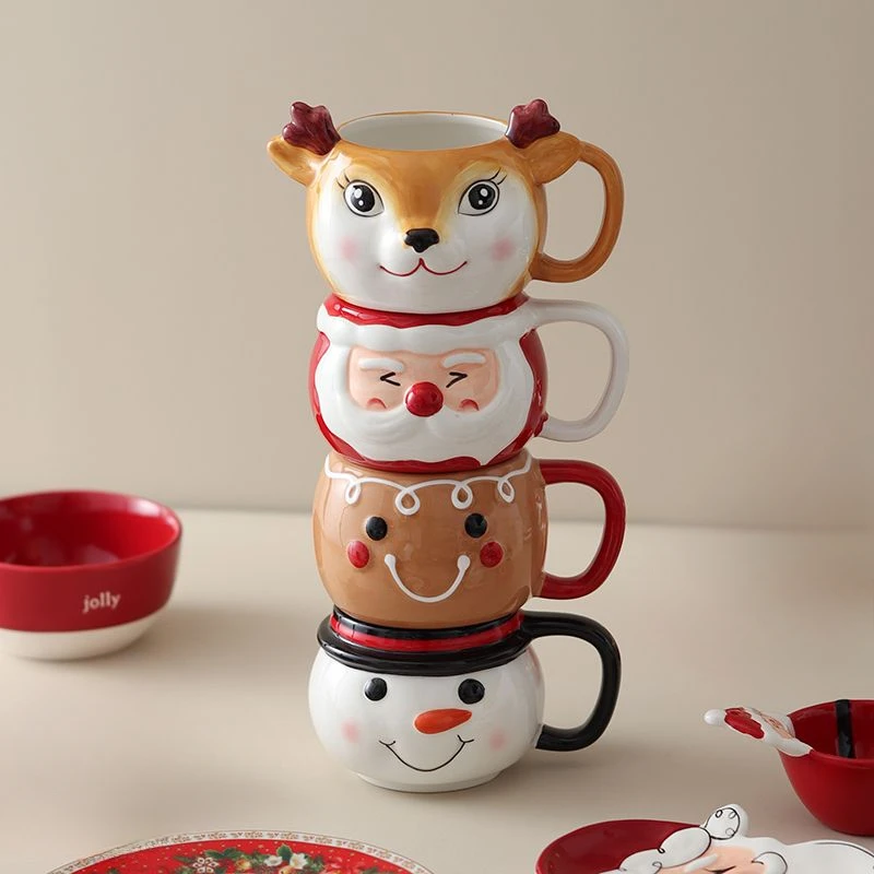 

Кружка «Пряничный человечек», керамическая штабелируемая чашка, милая мультяшная кружка со снеговиком, чашка для воды с изображением лося Санта-Клауса