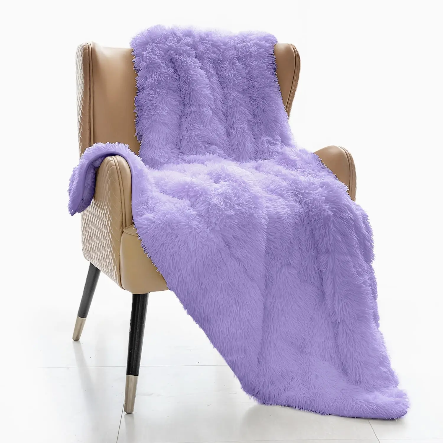 

Soft Faux Fur Weighted Blanket 15 lbs for Adults, Cozy Heavy Throw in Light Purple for Twin/Full Bed