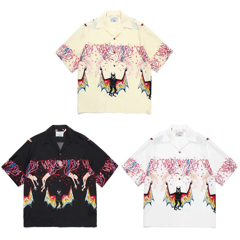 

WACK Hawaii Beach Shirt Men Woman Good Quality Bats Demon Printing Loose Casual Vacation Summer Tops Tee