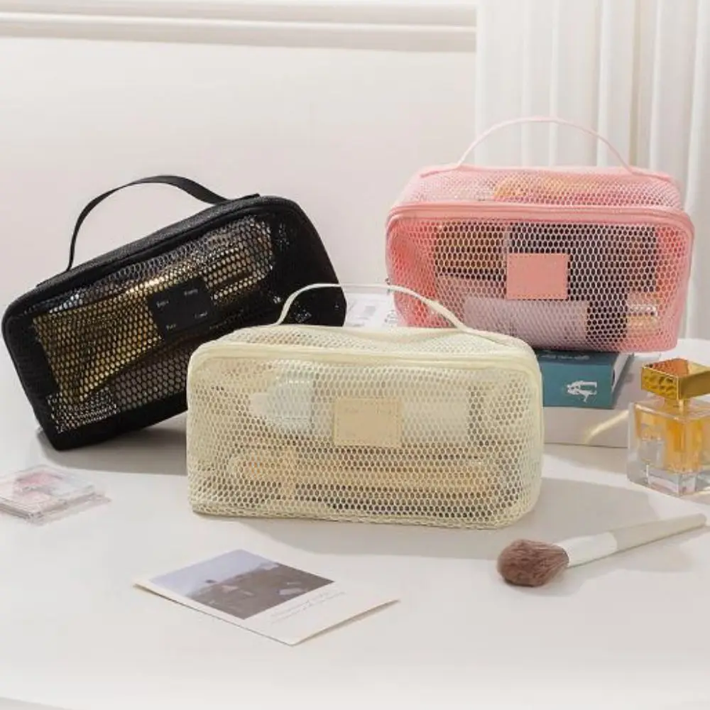 Neue transparente Mesh-Make-up-Tasche, 10 Farben, tragbar, für Damen, Kosmetik-Aufbewahrungstasche, multifunktionale Lippenstift-Organizer-Taschen