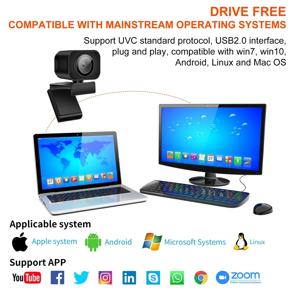 2K HD Web Camera Full HD USB Webcam Autofocus With Microphone Web Cam For PC Computer Mac Laptop Streaming YouTube Webcamera