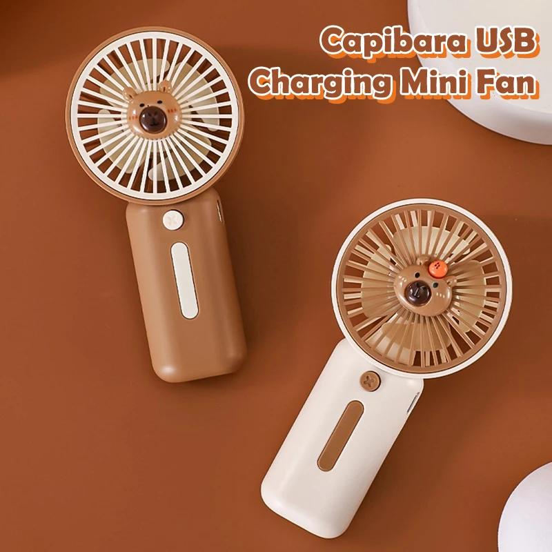 Random 1pcs Portable Mini Fan Cartoon Capibara Handheld Fan USB Charging 3 Speed Wind Speed Summer Cooling With Stand Fan Gift