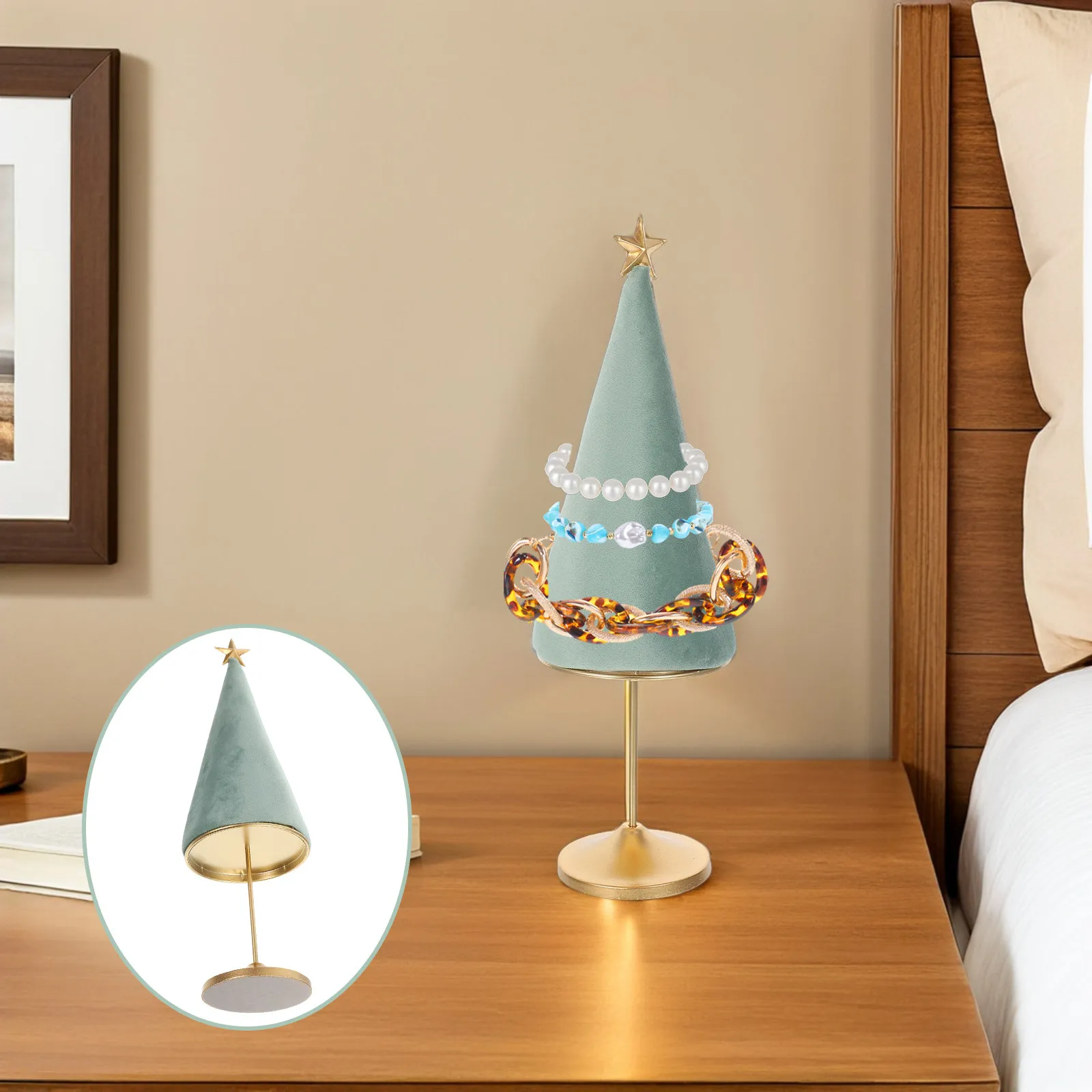 Christmas Tree Jewelry Organizer Stand Metal Base Necklace Holder Earring Ring Display Rack Festive Desktop Ornament