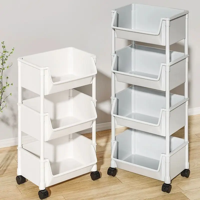 

2025 5-Layer Trolley Bookshelf Portable Kitchen Storage Rack Living Room Mobile Cabinet Corner Movable Bookshelf With Wheel
