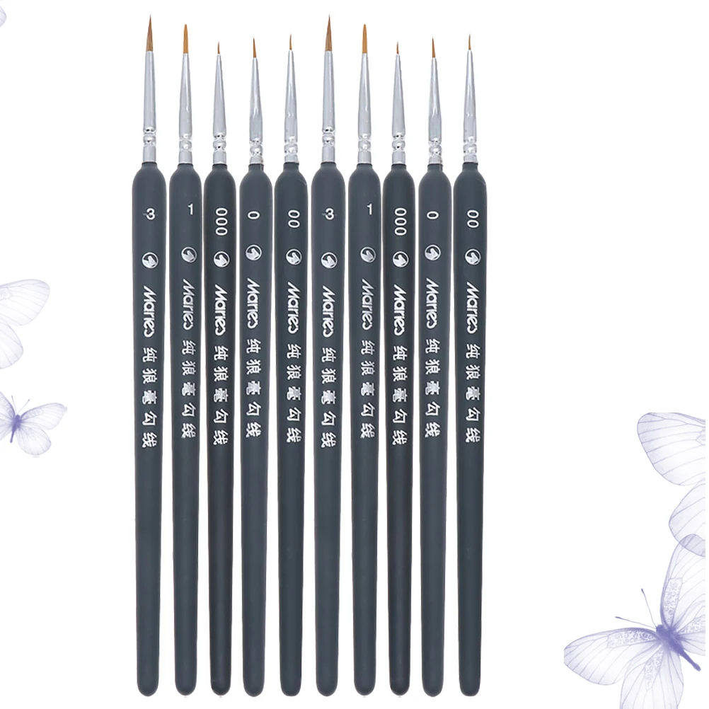 

10 Pcs Hook Pen Brush Paint Brushes Miniature Detail Fine Detailing Hair Travel
