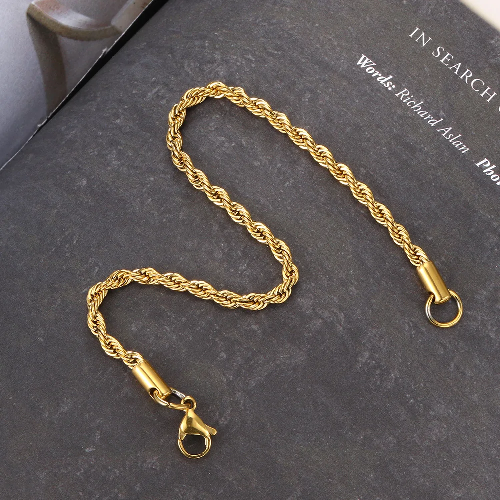 Stainless Steel Rope Chain Bracelets on Hand 3/4MM Gold Color Chic Women\'s Bracelet Minimalist Fashion Hip Hop Jewelry Gift C048