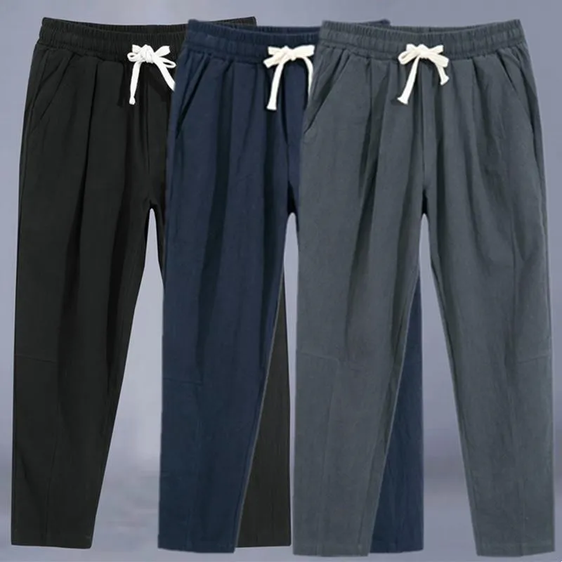 

Lightweight Summer Linen Cotton Casual Pants Straight Leg Chinese Sle Loose Fit Youth Trendy Trousers for Men