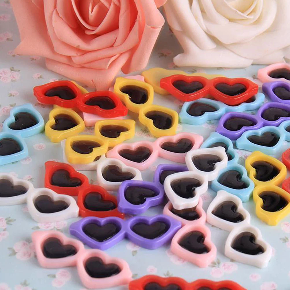 

50 Pcs Heart Sunglasses Materials Resin Charms Phone Case Decor Hairband Embellishments Miniature Craft Accessories Wear