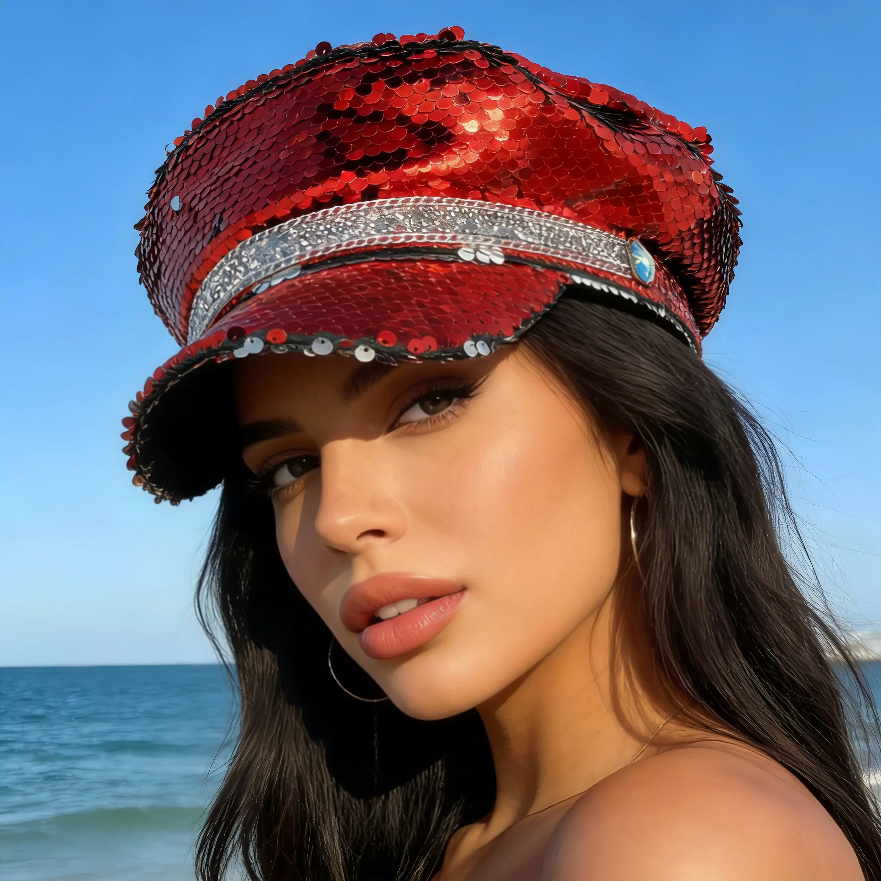 Steampunk Captain Hat Rhinestone for Burning Man Festival Woman, Music Festival, Halloween, Rave Accessories ＆ Top Hats