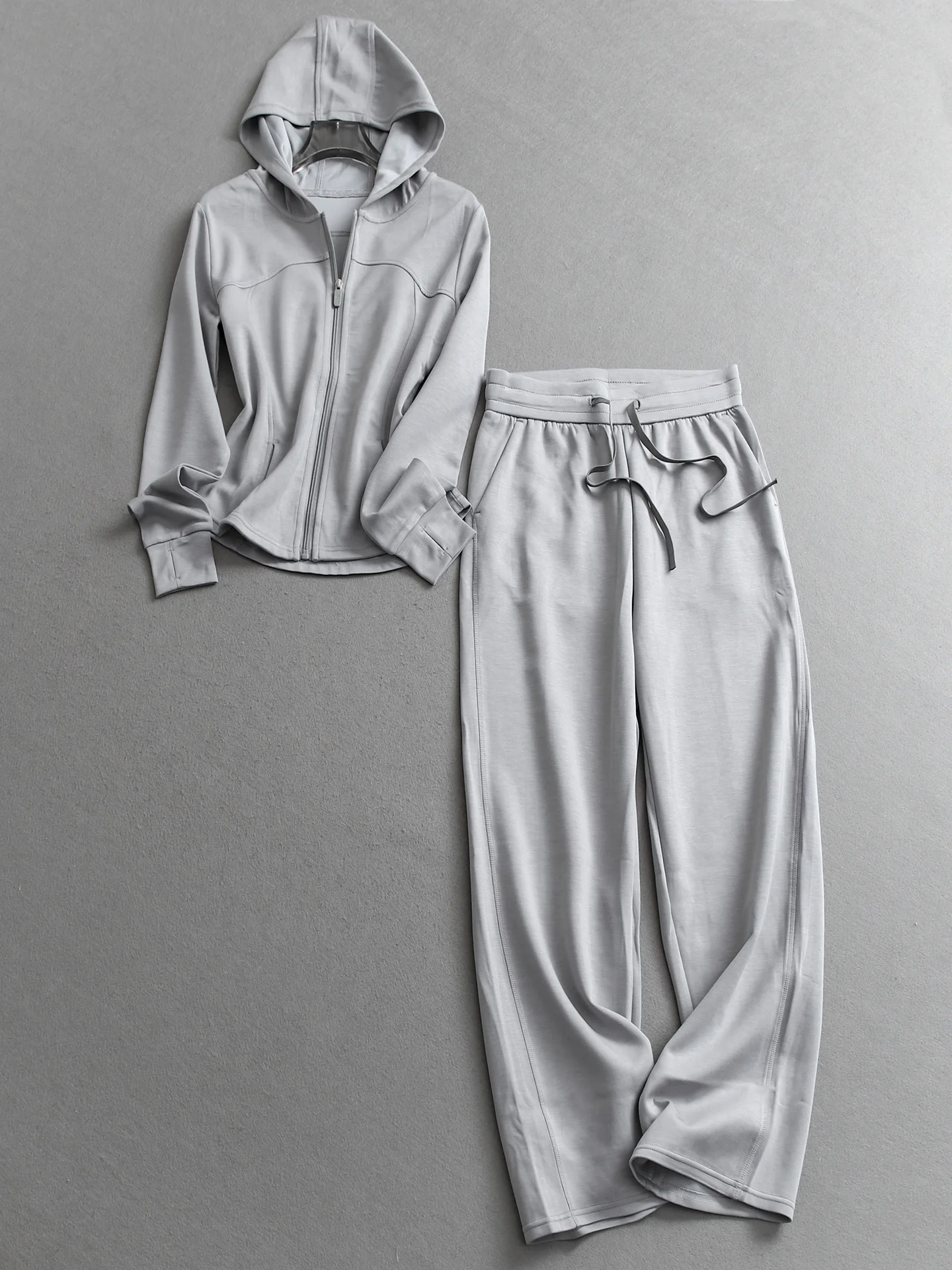 

Slim Fit Sporty Casual Women's Hoodie And Pants Set Color Elastic Waist Straight Leg Sweatshirt And Trousers Outfit