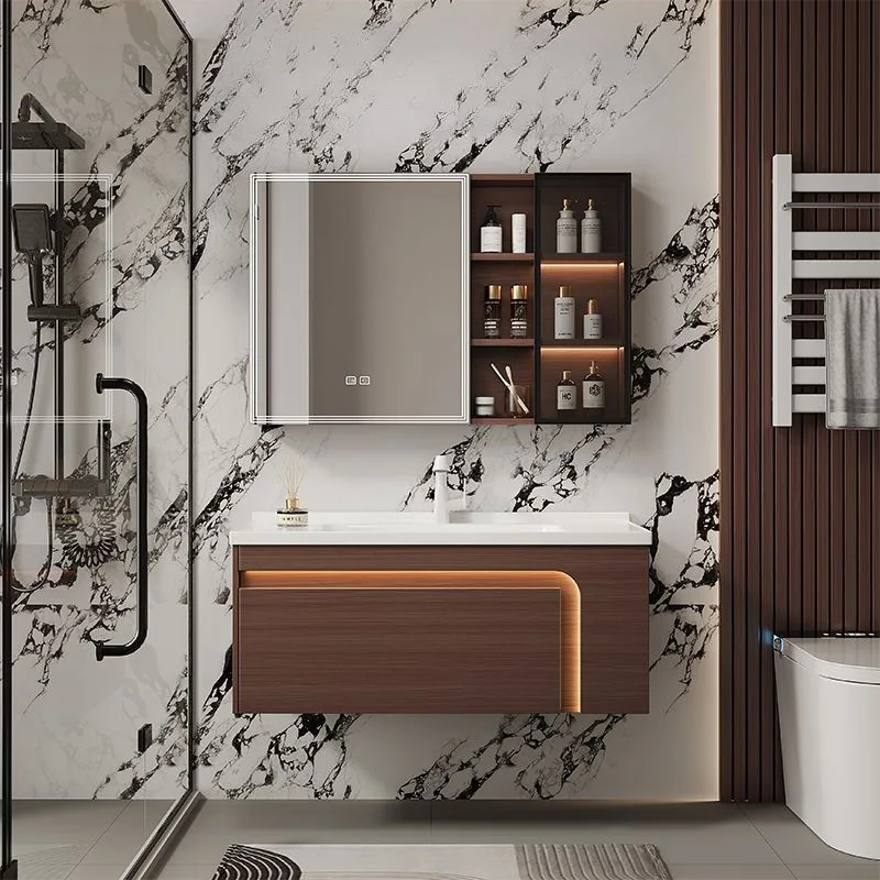 Honeycomb aluminum bathroom cabinet walnut pattern retro wind washbasin waterproof and moisture-proof washbasin