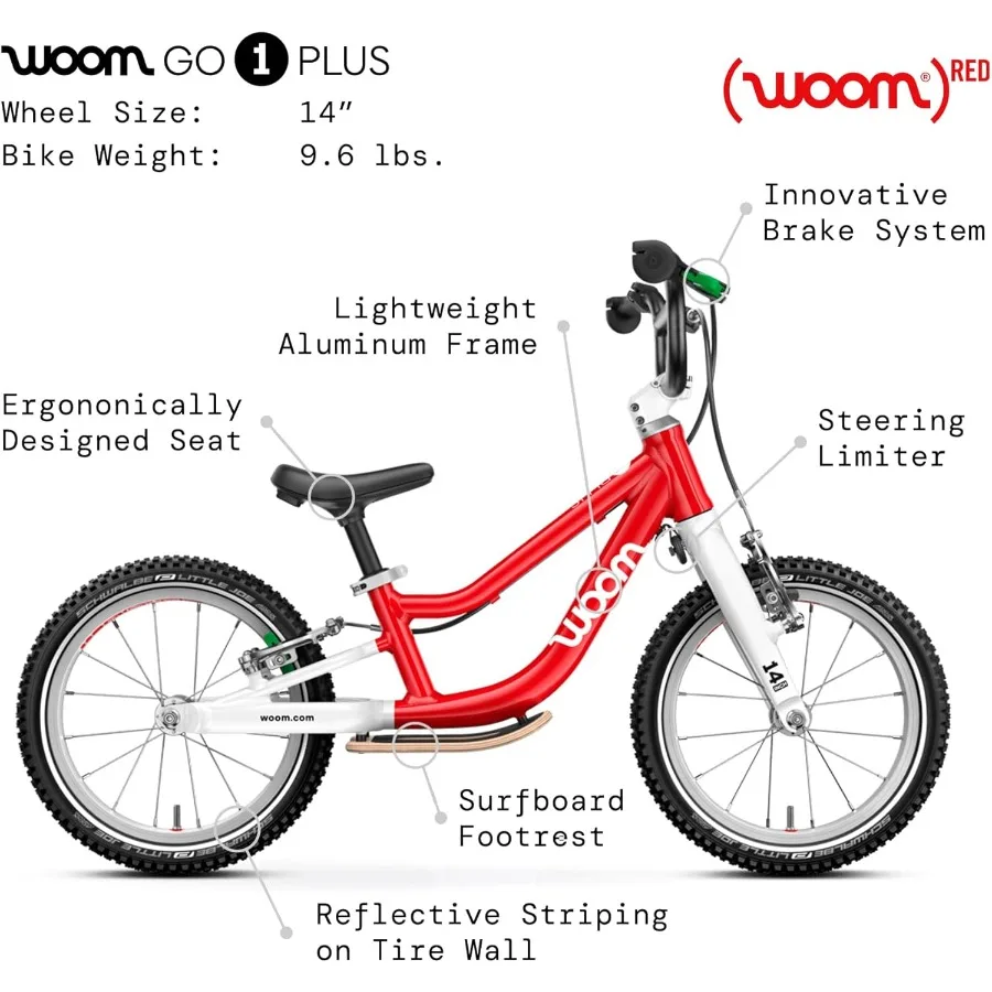3歳から4.5歳向けのバランスバイク、14インチ軽量バイク、ハンドブレーキとステアリングリミッター付き、幼児の男の子と女の子向け
