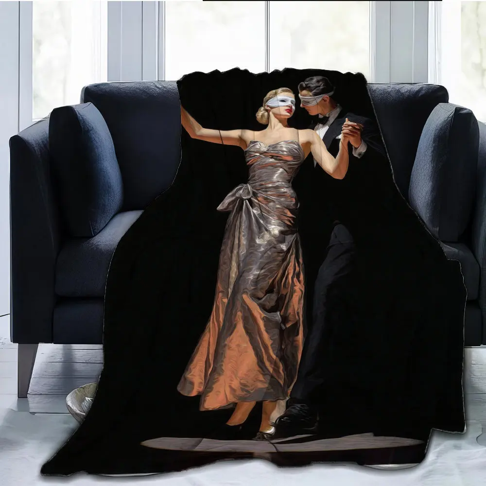 Elegant dancing couple Flannel printed blanket suitable for all seasons suitable for living room office sofa and travel