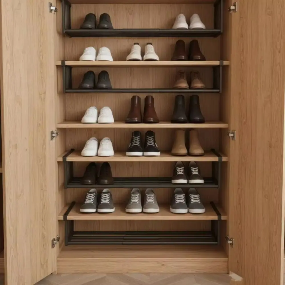 Space Saving Metal Shoe Rack Adjustable Extendable Hanging Storage Rack New Layered Shelf Expandable Shelf Home Indoor