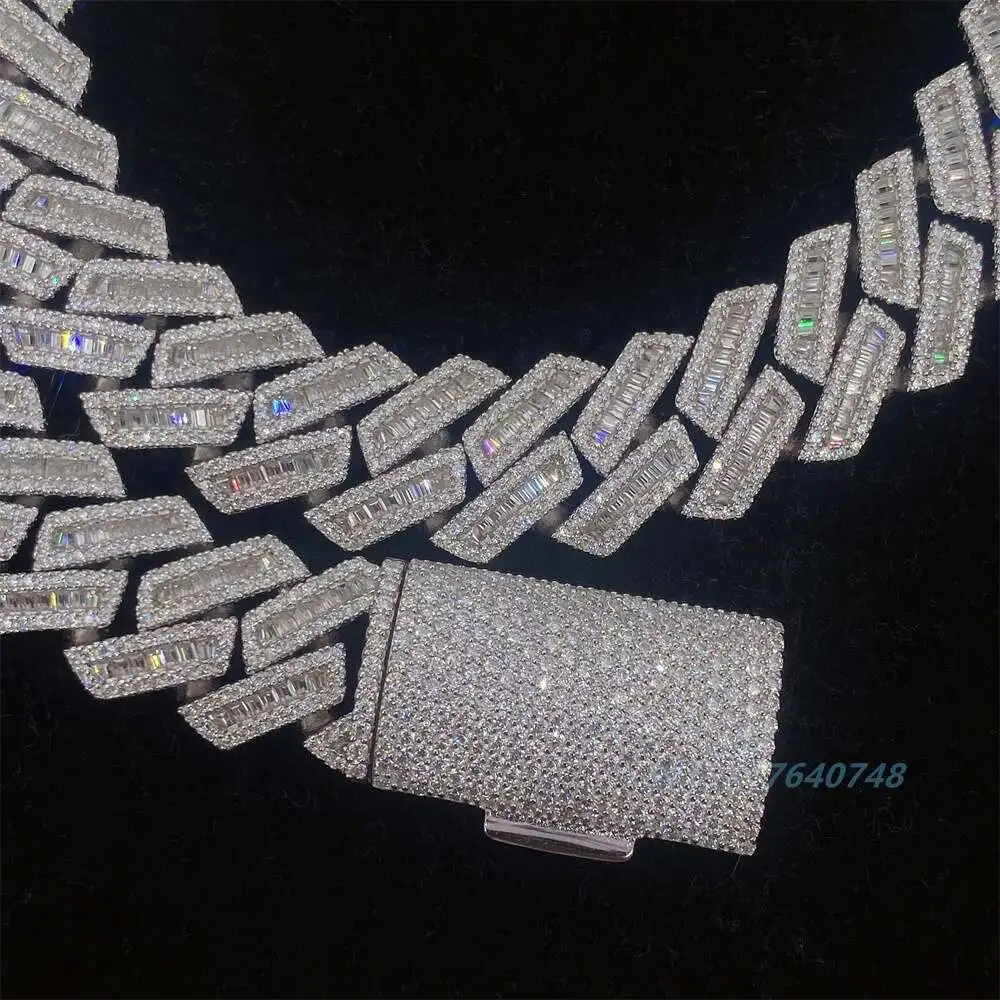 Fine Jewelry Hip Hop New Design Bling Miami Iced Out Baguette Fashion Diamond Cuban Link Chain Necklace