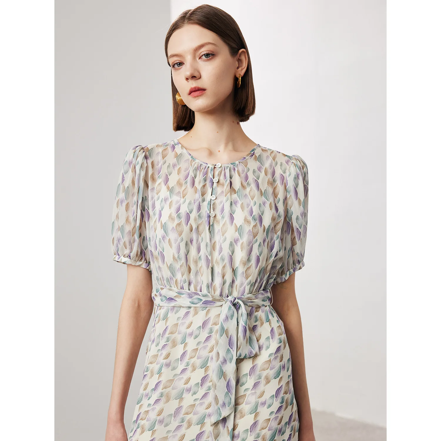 半袖シルクワンピース レディース 2025 春夏新作 花柄 ウエストマーク ロング ツーピース ロングドレス