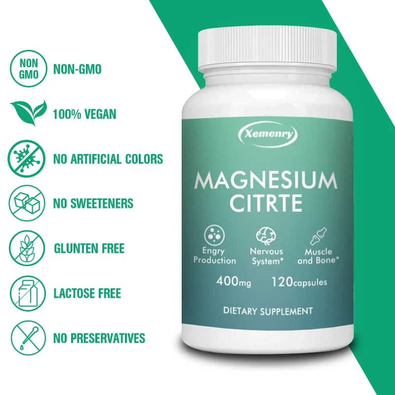 Magnesium Citrate Capsules 400 Mg, 120 Servings - Gluten Free, Non-GMO, Vegan Friendly