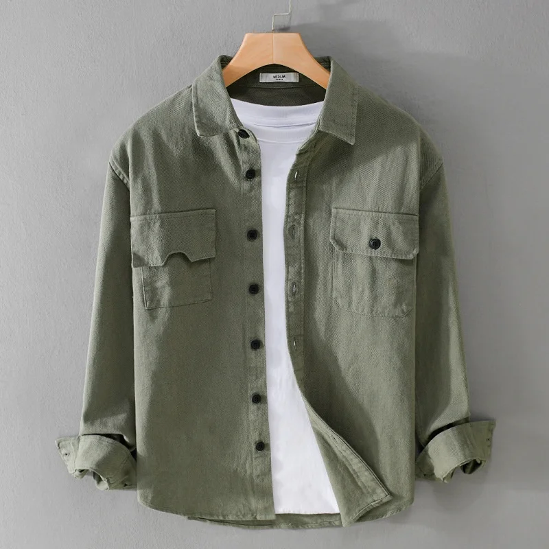 

Men's Cotton Workwear irt Jaet Long Sve Embroidered Casual Vintage Trendy Men's Clothing Top Spring Autumn