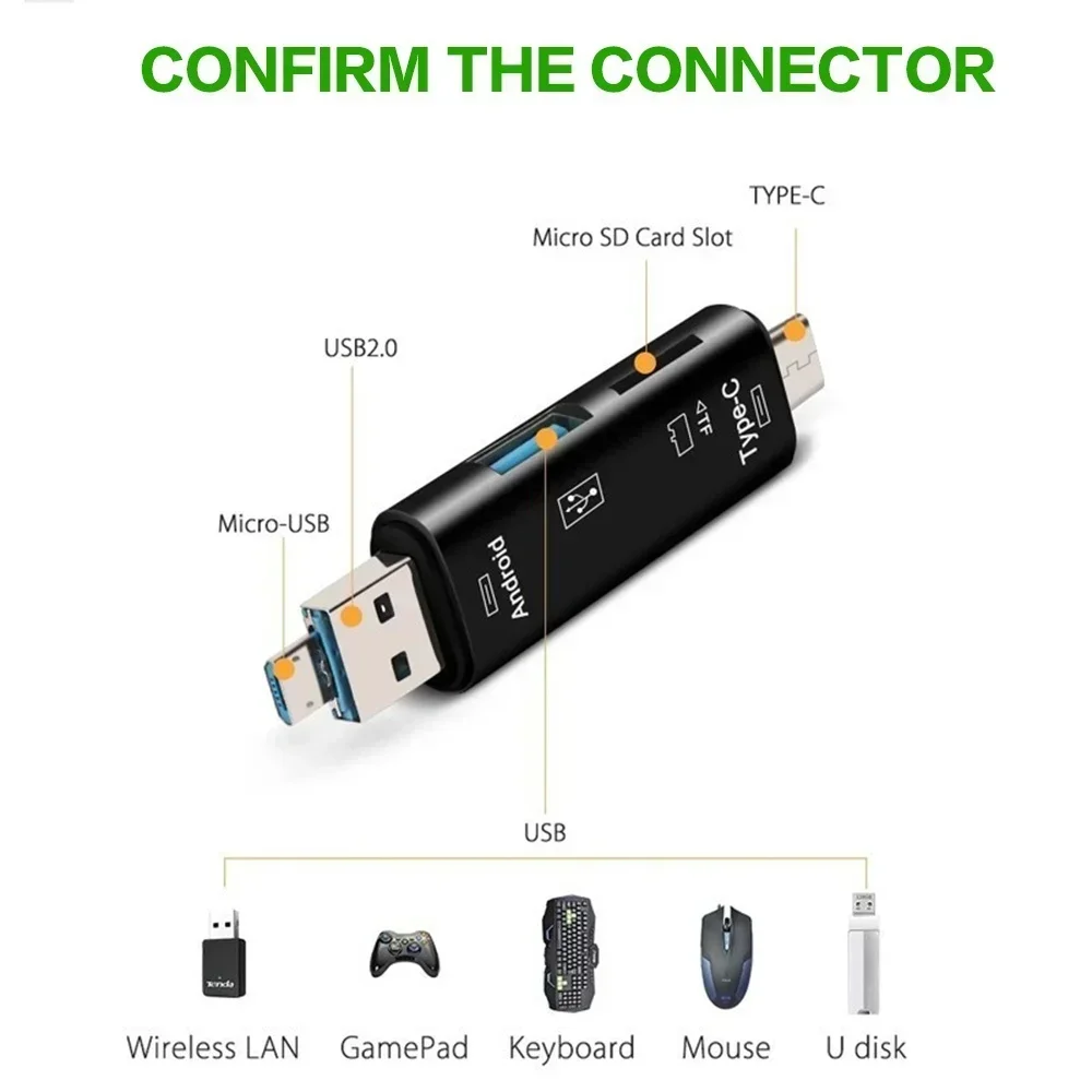 5in1 USB Type C Micro USB OTG Adapter Multi Function Portable Memory Card Reader Expand Storage USB 2.0