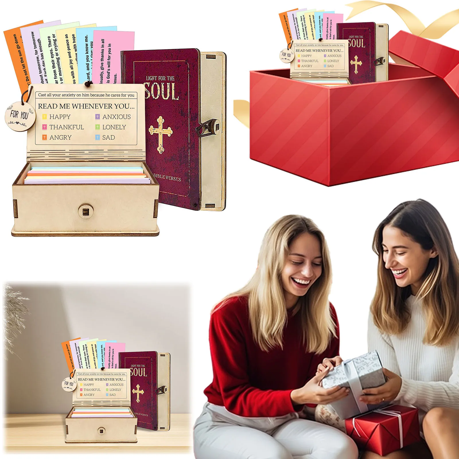 Деревянная коробка для библейских стихов с 150 молитвенными карточками, коробка для хранения заметок ручной работы, вдохновляющая коробка для письма, подарок для домашнего сбора