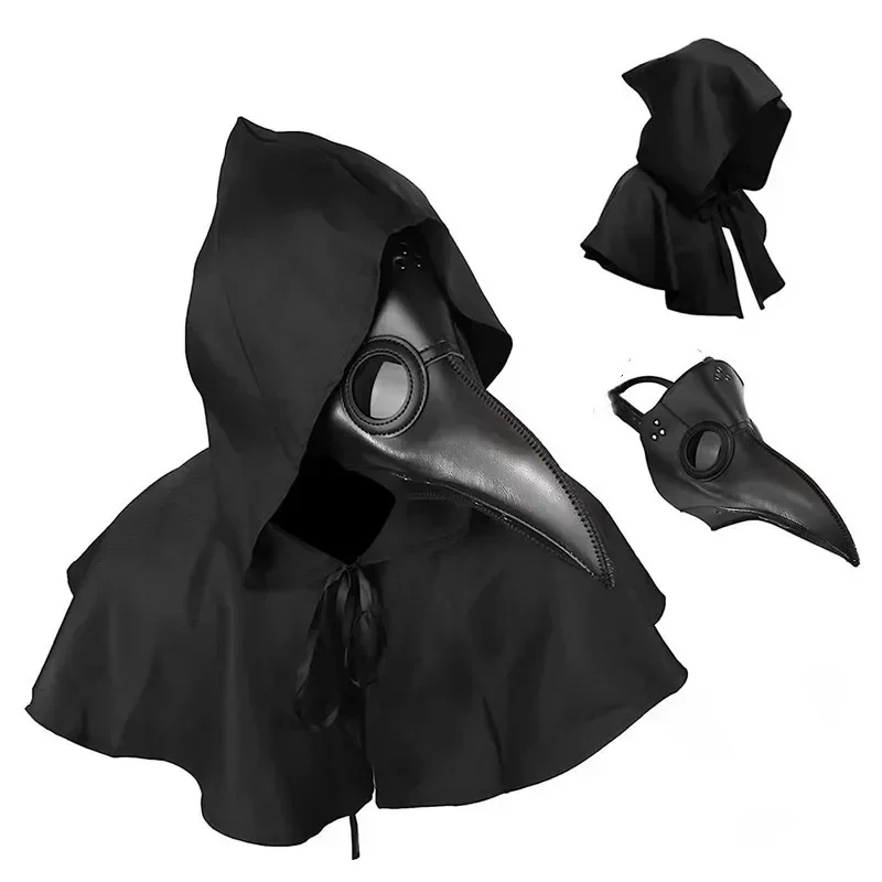 Adult Child Plague Doctor Mask with Black Cape Hat Gothic Steampunk Costume  Halloween Role Play Party Prop Vintage Cosplay