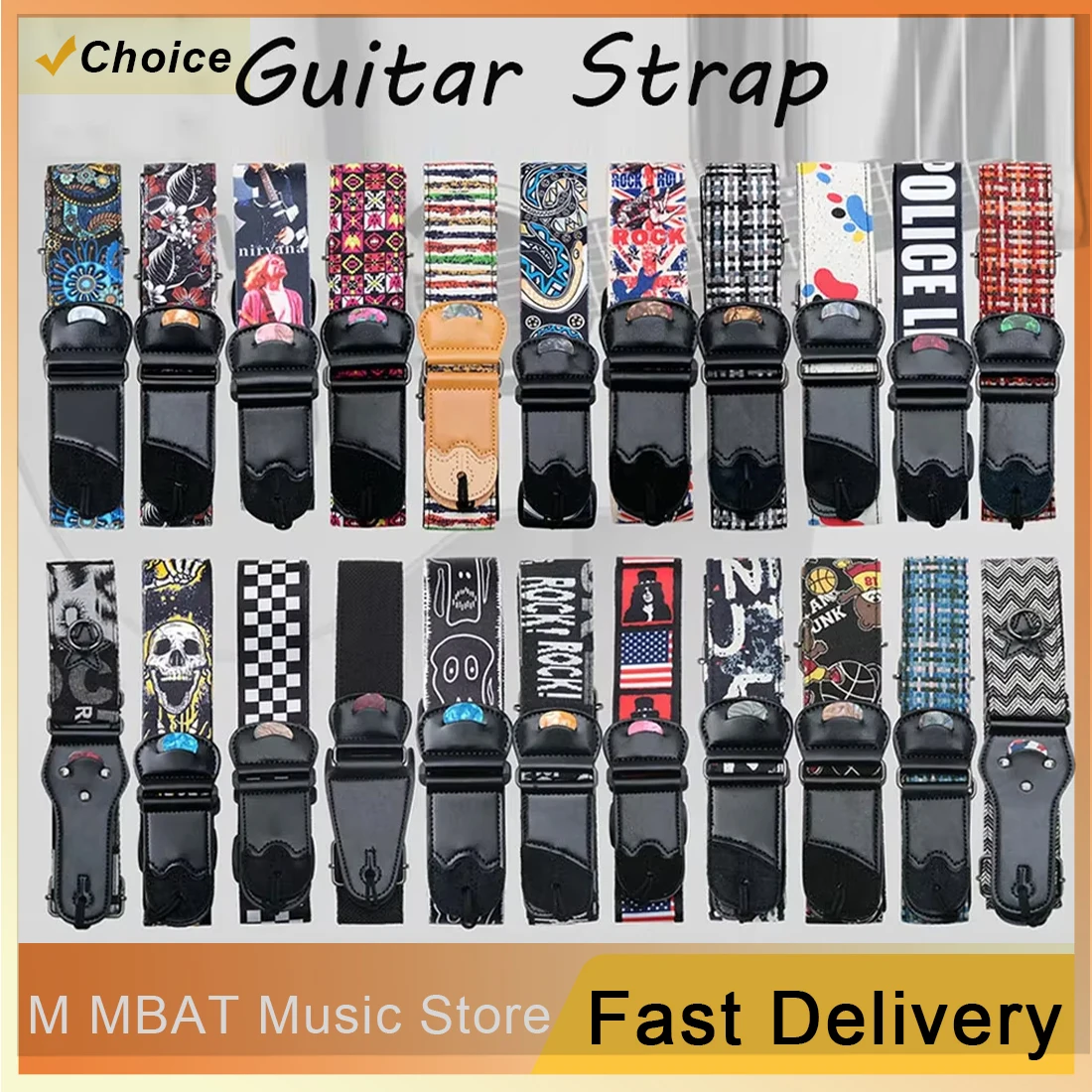 Electric Guitar Strap Embroidered Guitar Strap Guitar Strap Insertable Plectrum Guitar Straps Stringed Instruments Accessories